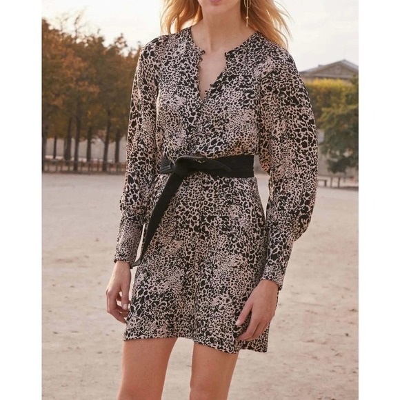 Rebecca Taylor animal leopard print silk long sleeve mini dress size 2 - Picture 4 of 12